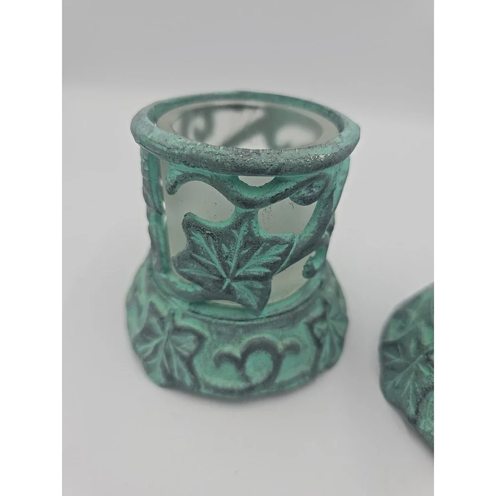 Set Of 2 Partylite Ivy Garden Verdigris 3-1/4 Votive Holders P7110 Candle Tuscan - Picture 2 of 3